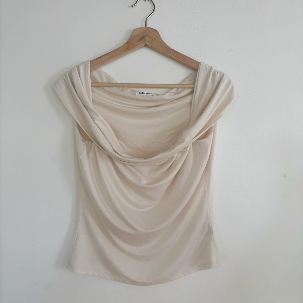 Reformation Cream Draped Cowl Neck Sleeveless Top size large